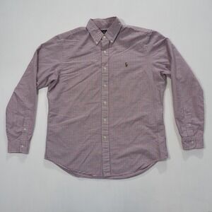 Ralph Lauren Shirt Mens Large Red White Blue Check Cotton Long Sleeve Button